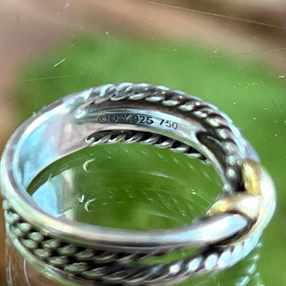DAVID YURMAN X Cross Over 925 Sterling Silver 18K Gold Two Tone Ring SZ6.5 - Picture 7 of 7